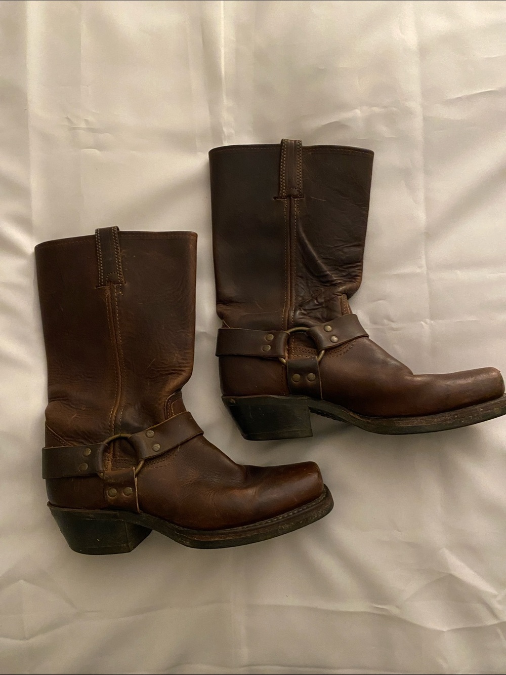 Frye Brown Leather Harness Moto Boots